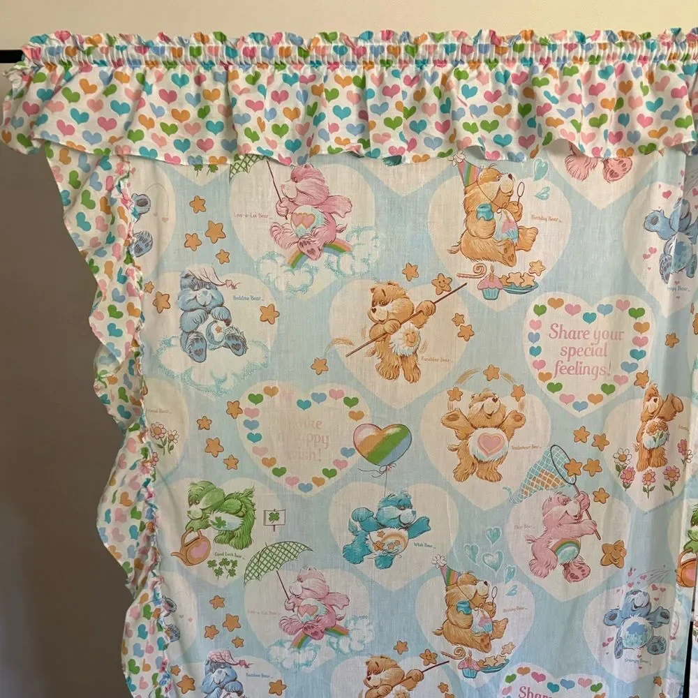Vintage Care Bear Curtain 2 Sets Hearts Ruffles 1980’s